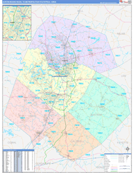 Austin-Round Rock Metro Area Wall Map Color Cast Style 2024